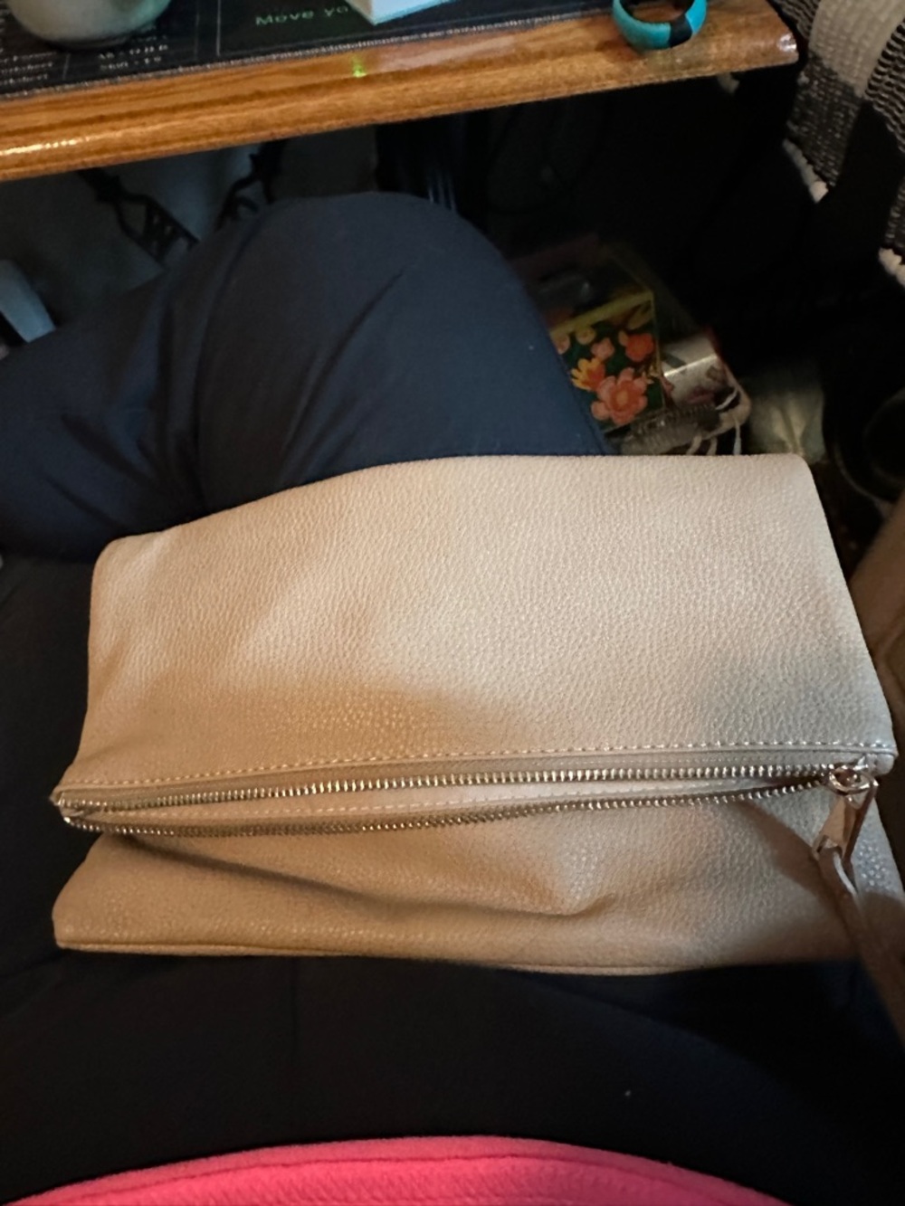 Fold-Over Wristlet Clutch in Light Beige